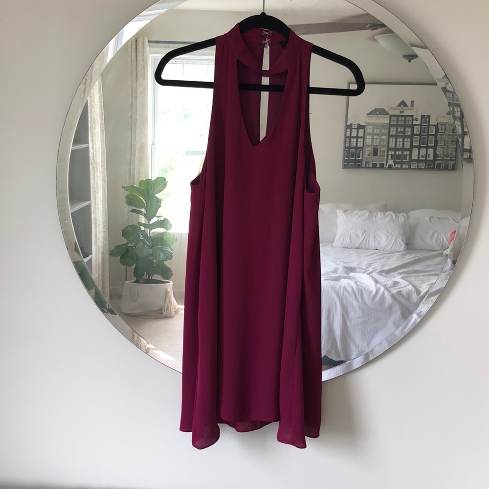 Fuscia Halter Mini Dress with Deep V Cutout